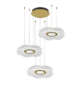 Lustra LED Tip Pendul RFAN, Model R9184/3, Cu Telecomanda, 3 Tipuri De Lumina, Inaltime Reglabila, 126W, Auriu