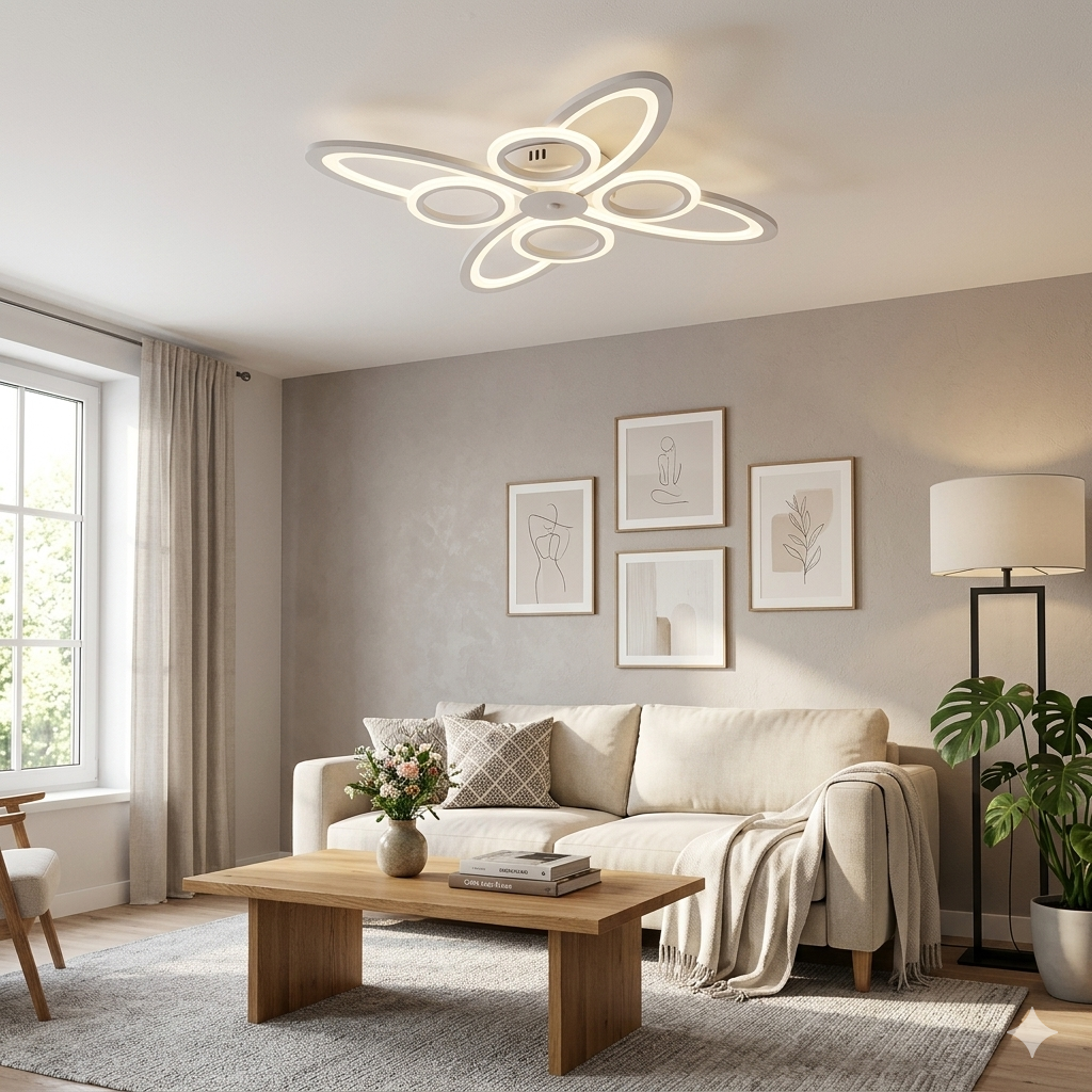 Lustra LED RFAN, Model R9185/4+4, Cu Telecomanda, 3 Tipuri De Lumina, Intensitate Reglabila, 128W, Alb
