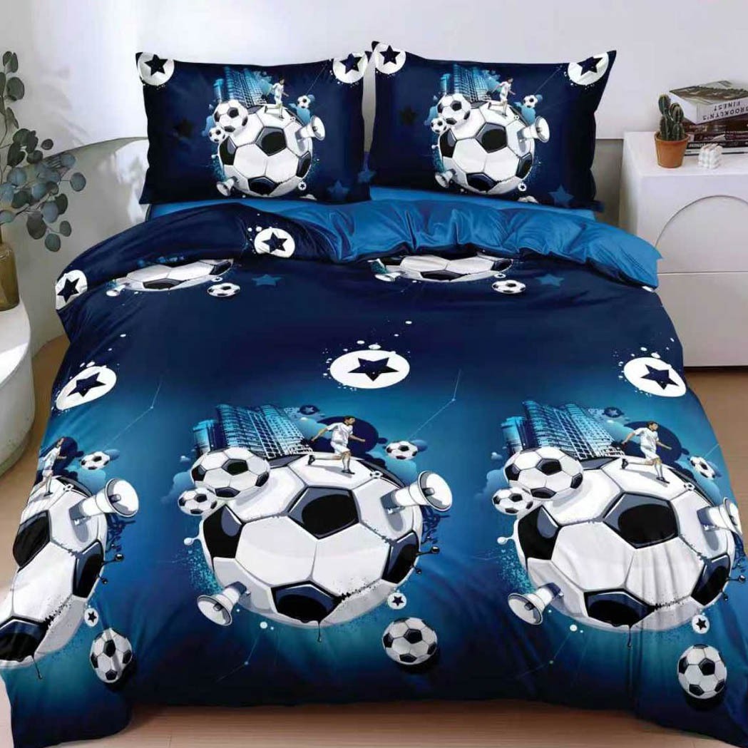 Lenjerie pat dublu cu Elastic, bumbac satinat, Albastru, mingii de fotbal SPR-E-151