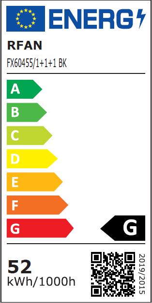 Lustra LED RFAN, Model FX60455/1+1+1, cu Telecomanda, 3 Tipuri de Lumina, Intensitate Reglabila, 52W, Negru