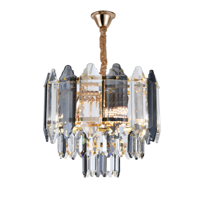 Candelabru RFAN, Model H98191/300, Textura Cristal, Metal, 5 X E27, Auriu