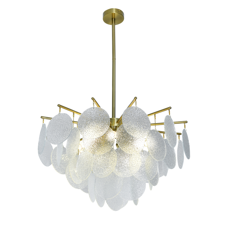 Candelabru RFAN, Model 5557/600, Textura Sticla, Metal, 8 X E14, Auriu