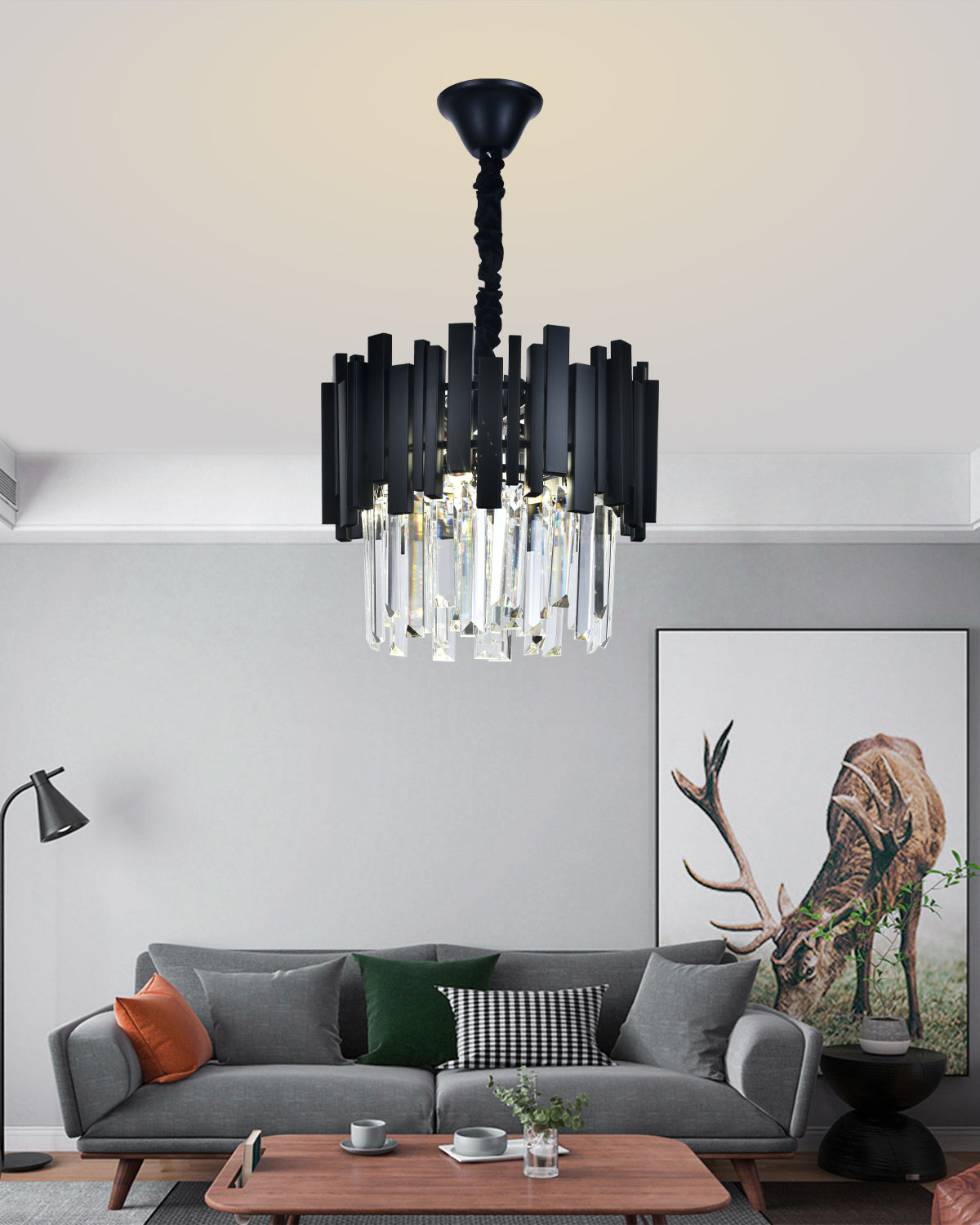 Candelabru RFAN, Model WL339/300, Textura Cristal, Metal, 3 X E27, Negru