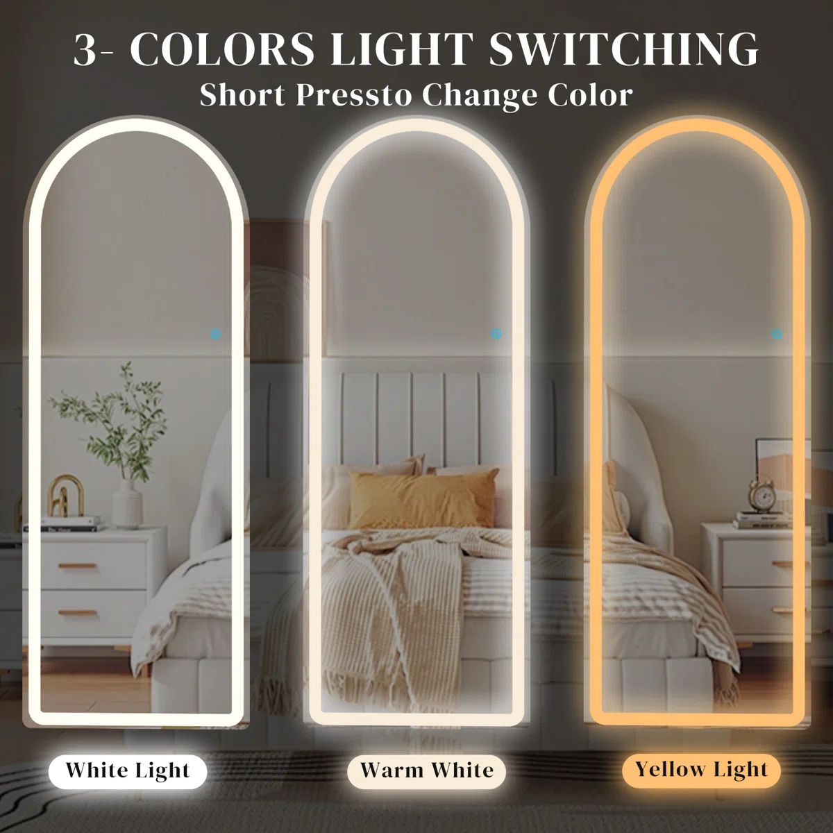 Oglinda LED Hol Premium 70×170 cm, 3 Tipuri de Lumina – Calda, Rece, Neutra