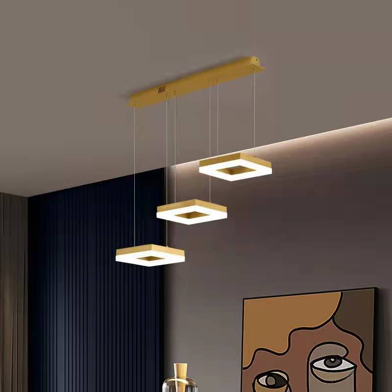 Lustra LED Tip Pendul RFAN, Model F204-3, cu Telecomanda, 3 Tipuri de Lumina, Inaltime Reglabila, 96W, Auriu