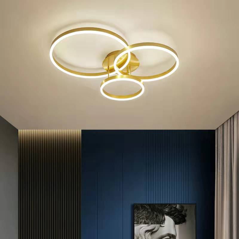 Lustra LED RFAN, Model R9091/3, cu Telecomanda, 3 Tipuri de Lumina, Intensitate Reglabila, 112W, Auriu