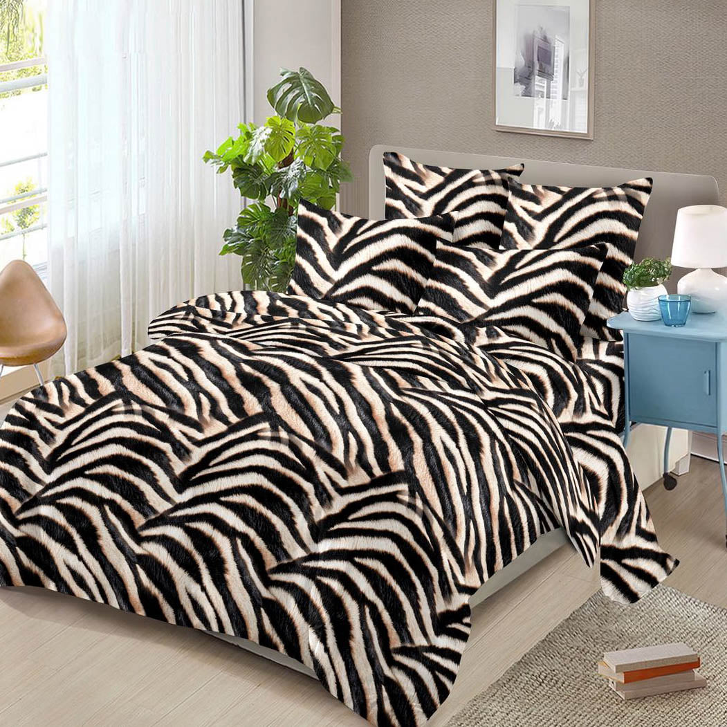 Lenjerie pat dublu, 4 piese, FINET Buget, Pucioasa, negru, maro, animal print