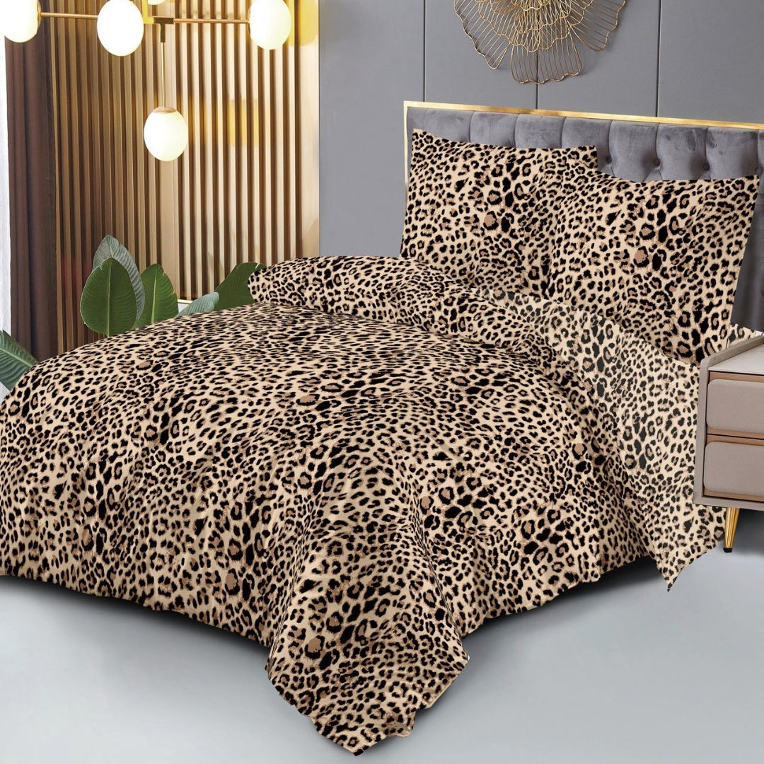Lenjerie pat dublu, 4 piese, FINET Buget, Pucioasa, maro, animal print