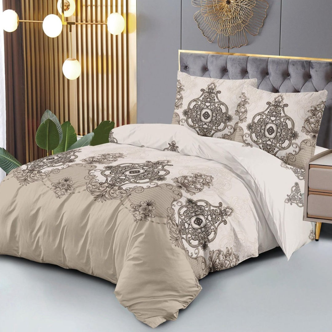 Lenjerie pat dublu, 4 piese, FINET Buget, Pucioasa, bej, elegant