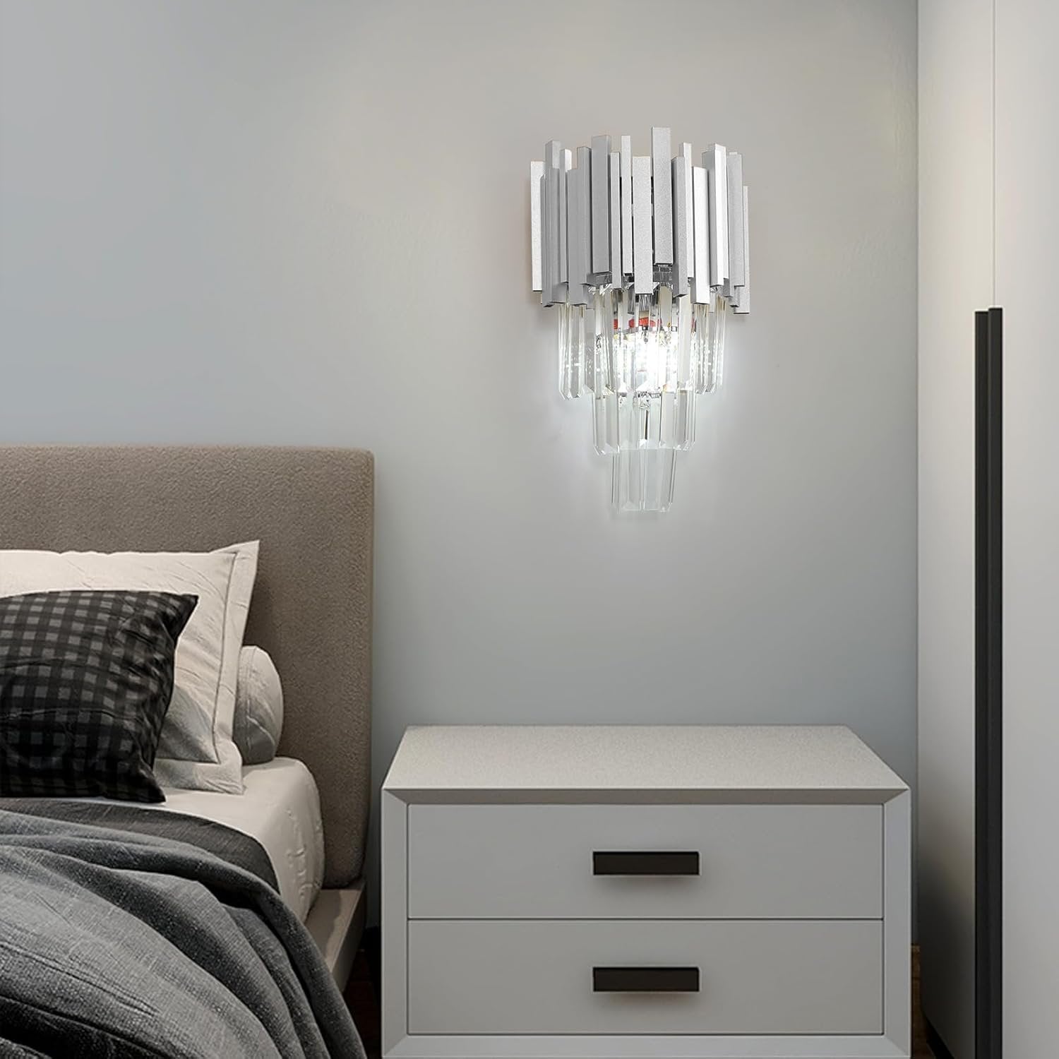 Aplica RFAN, Model WL339/2W, Textura Cristal, Metal, 2 X E14, Argintiu
