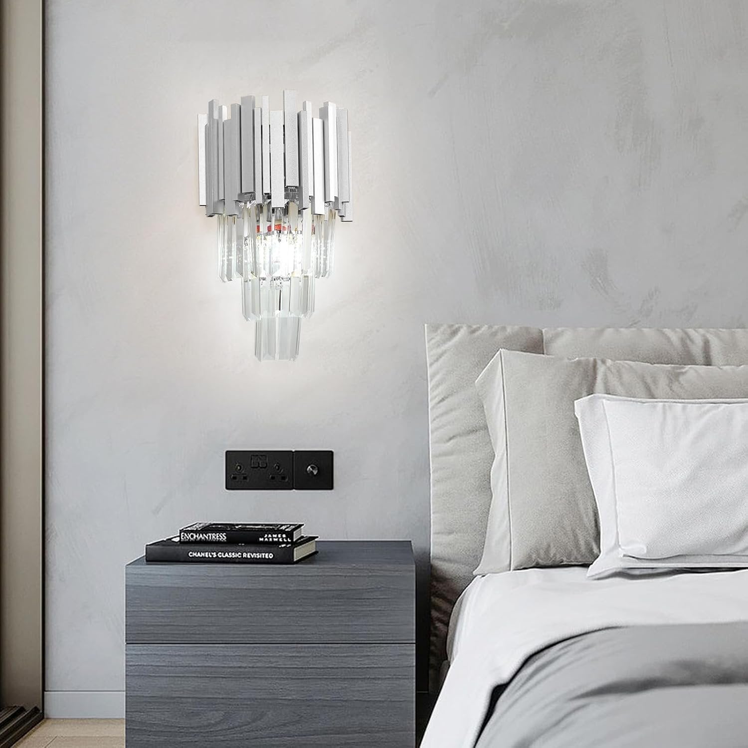 Aplica RFAN, Model WL339/2W, Textura Cristal, Metal, 2 X E14, Argintiu