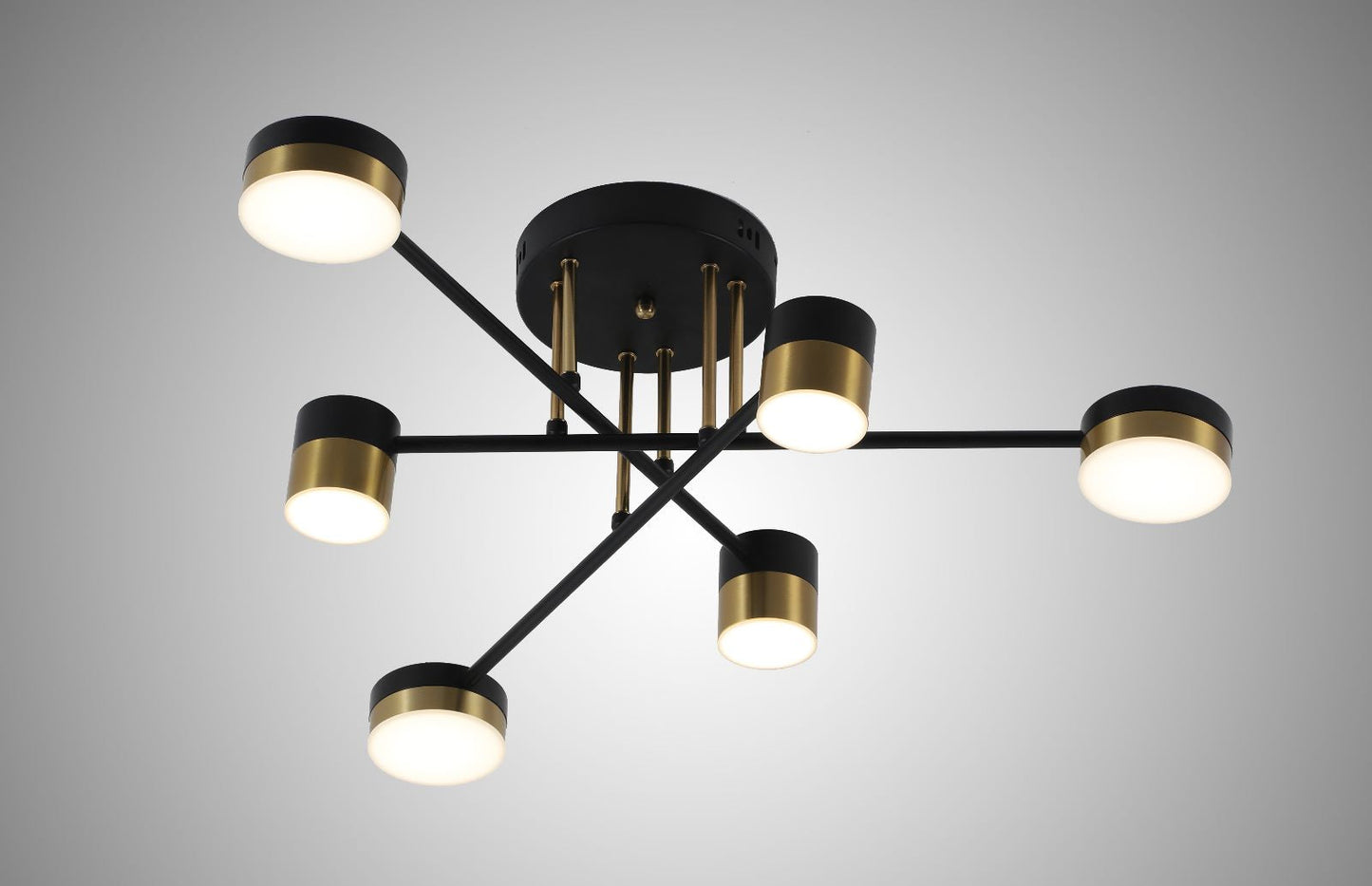 Lustra LED RFAN, Model R9031-6, Cu Telecomanda, 3 Tipuri De Lumina, Intensitate Reglabila, 72W, Negru/Auriu