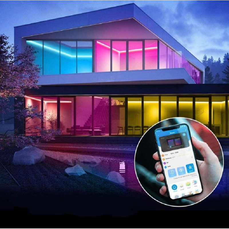 Banda LED Digitala RFAN, RGB, 10W/m, 100m/Rola, 220V, IP65, Cu Telecomanda si Aplicatie