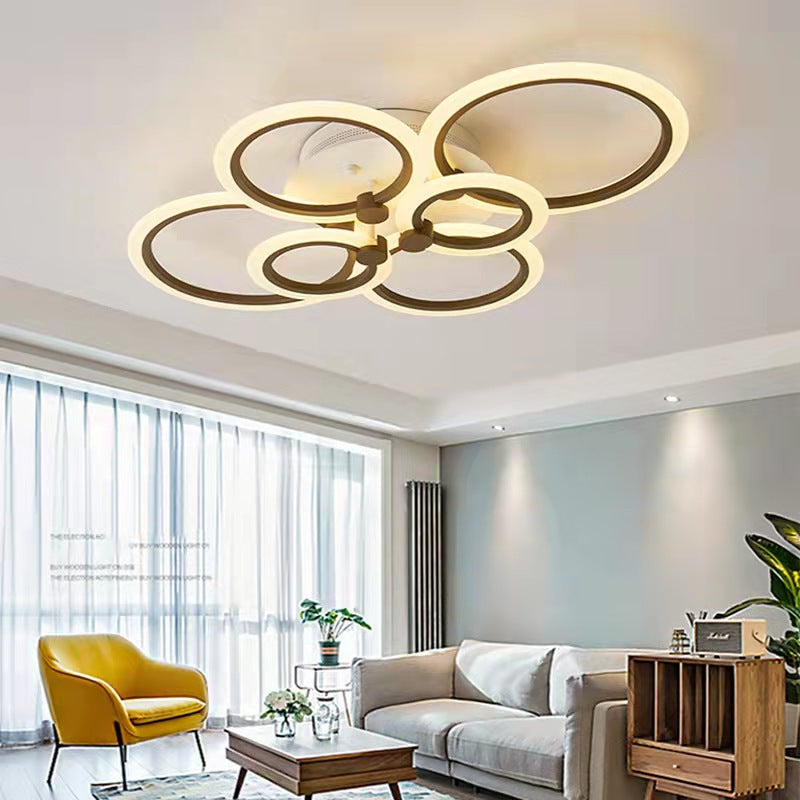 Lustra LED RFAN, Model R9021/4+2, cu Telecomanda, 3 Tipuri de Lumina, Intensitate Reglabila, 81W, Maro