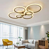 Lustra LED RFAN, Model R9021/4+2, cu Telecomanda, 3 Tipuri de Lumina, Intensitate Reglabila, 81W, Maro