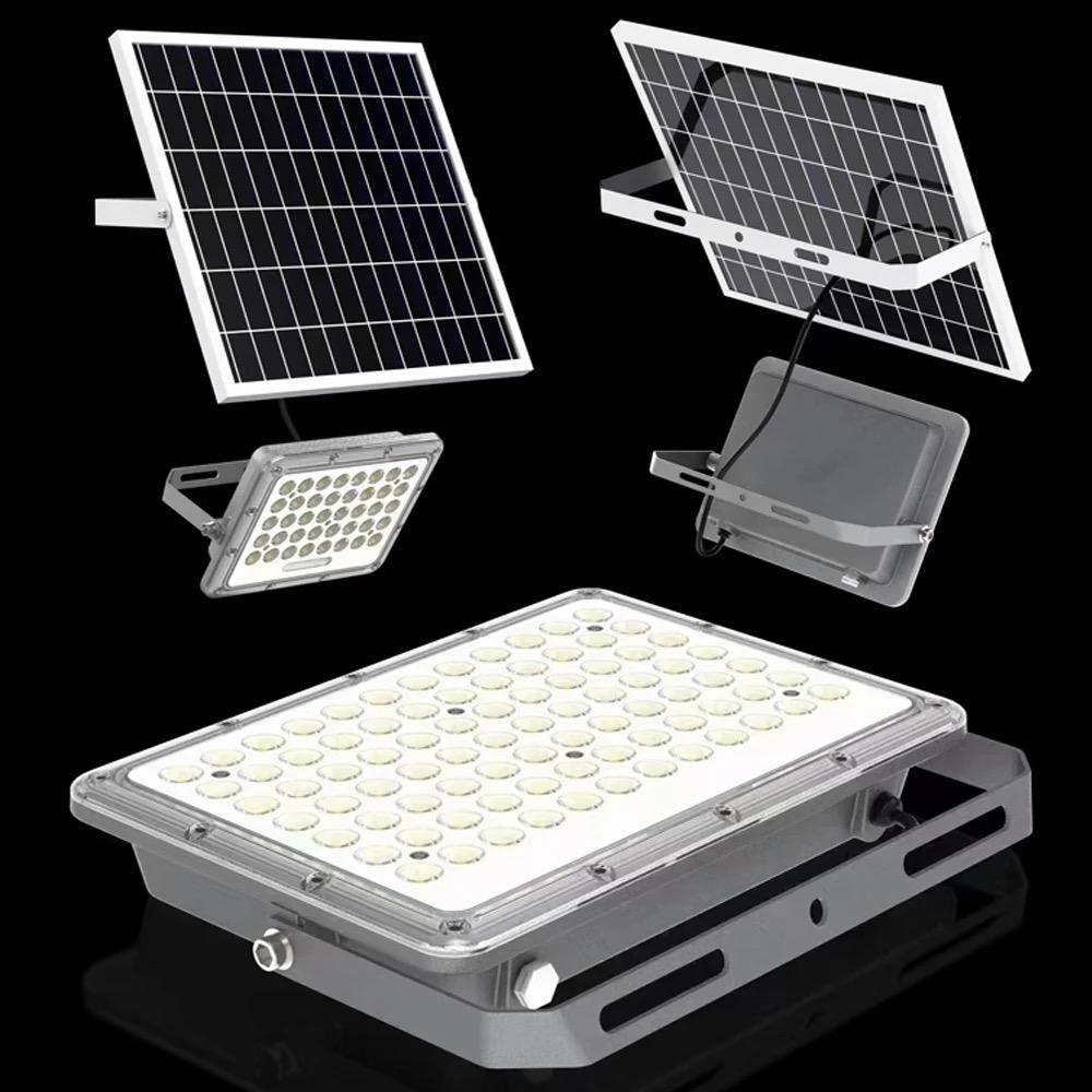 Proiector LED, cu Panou Solar si Telecomanda, Rezistent la Apa IP65, 100W, Gri