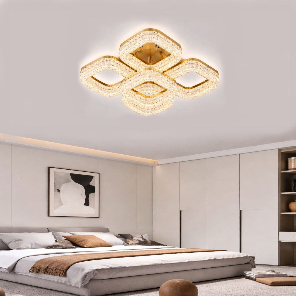Lustra LED RFAN, Model K3535/4+1AGD, Cu Telecomanda, 3 Tipuri De Lumina, Intensitate Reglabila, 80W, Auriu