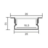 Profil LED Incastrat, 20 x 10, Lungime 2m, Aluminiu