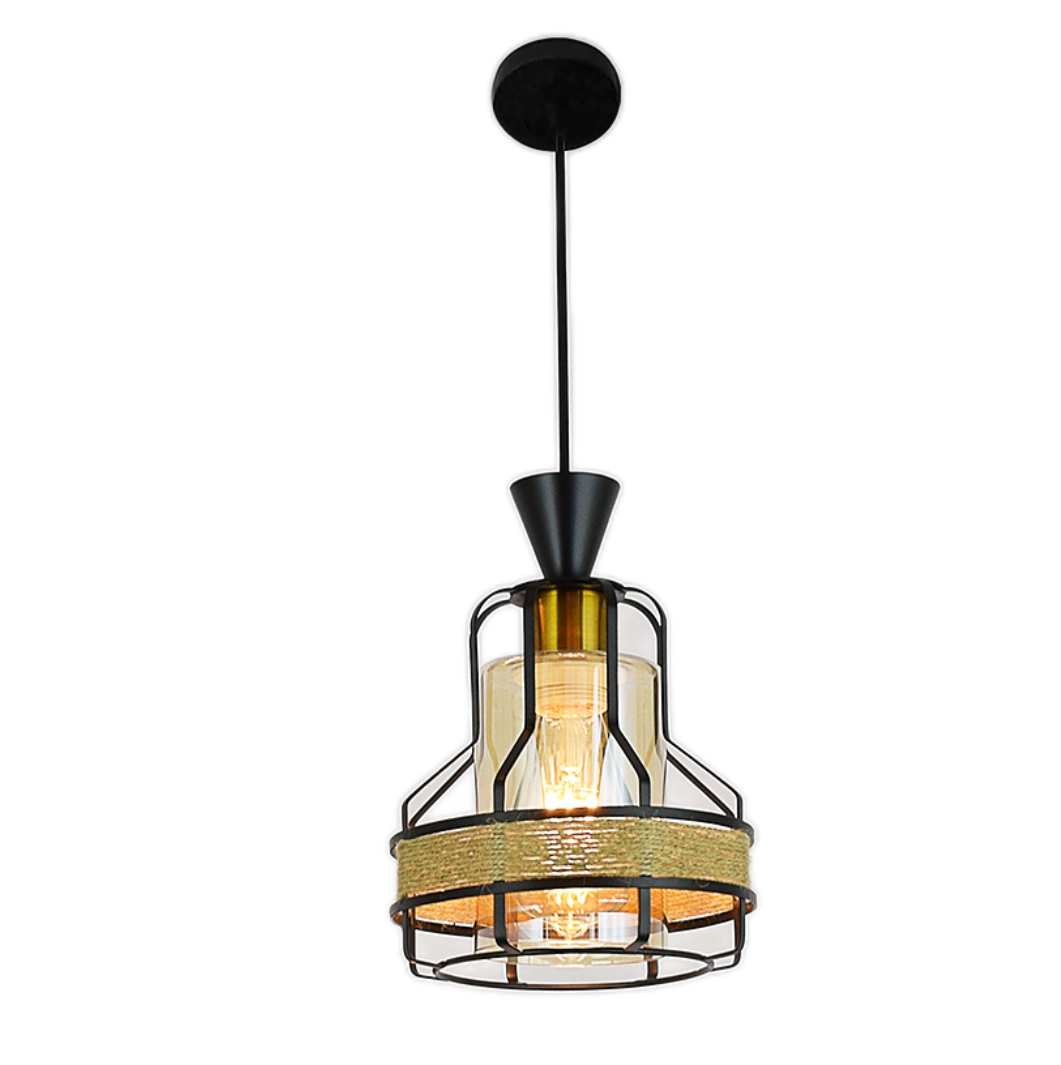 Pendul RFAN, Model 4408-1, cu Abajur, 1 x E27, Inaltime Reglabila, Negru