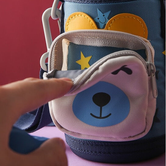 Termos Copii Cu Husa, Pai si Cana, BeddyBear, Urs, 630 ml, Bleu