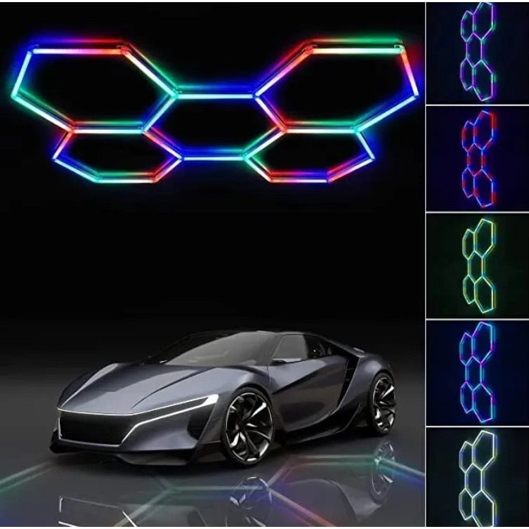 HoneyComb LED RGB RFAN, 5 X Hexagon, Tip Lumina Multicolor, Controler Digital, 43W