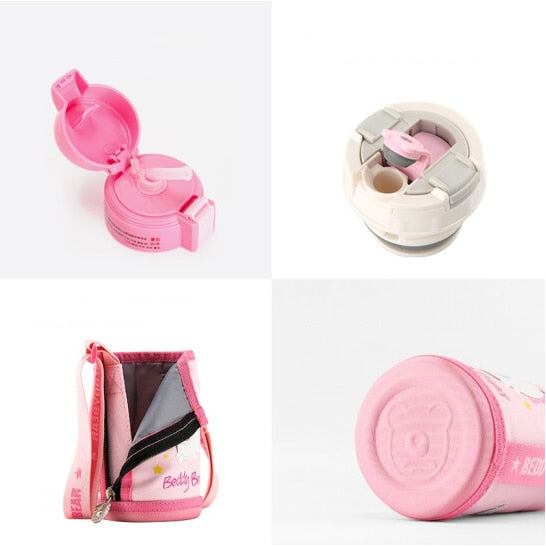 Termos Copii Cu Husa, Pai si Cana, BeddyBear, Unicorn, 600 ml, Roz