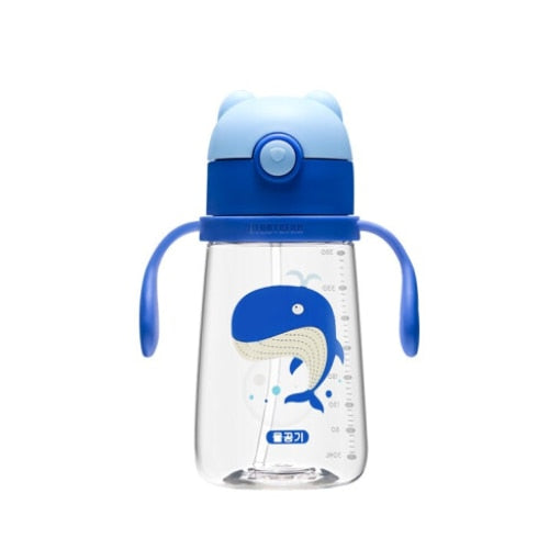 Termos Copii Cu Manere Si Pai, Balena, 380 ml, Albastru