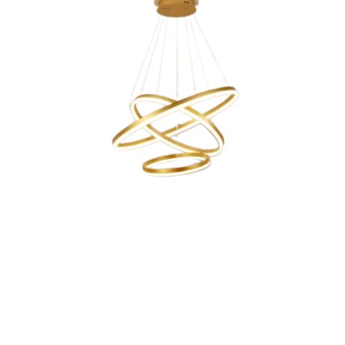 Lustra LED Tip Pendul RFAN, Model F203/3, cu Telecomanda, 3 Tipuri de Lumina, Inaltime Reglabila, 160W, Auriu
