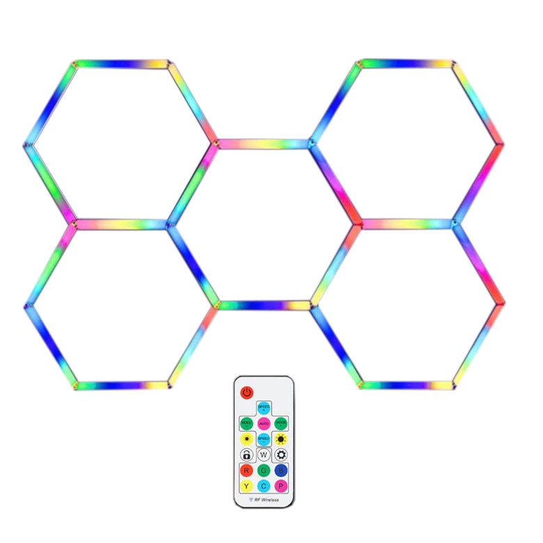 HoneyComb LED RGB RFAN, 5 X Hexagon, Tip Lumina Multicolor, Controler Digital, 43W