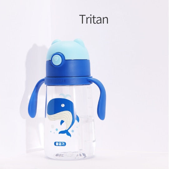 Termos Copii Cu Manere Si Pai, Balena, 380 ml, Albastru