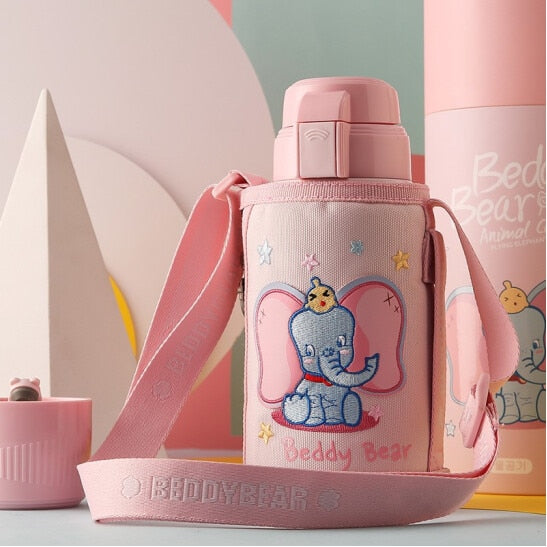 Termos Copii Cu Husa, Pai si Cana, BeddyBear, Elefant, 600 ml, Roz