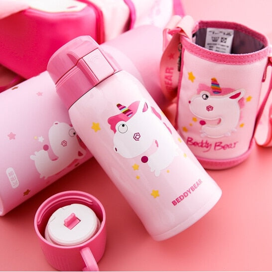 Termos Copii Cu Husa, Pai si Cana, BeddyBear, Unicorn, 600 ml, Roz