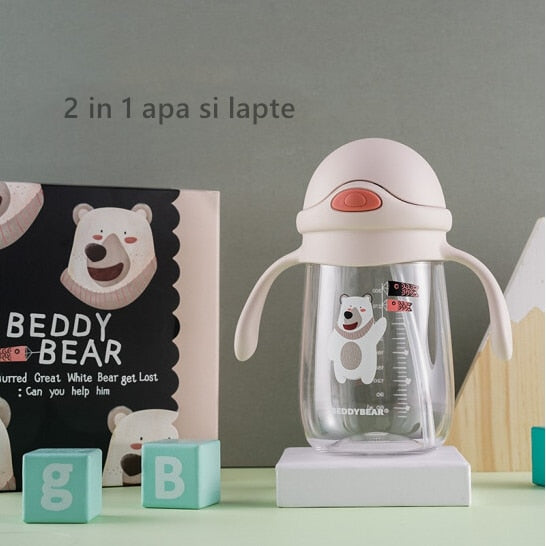 Termos Copii Cu Manere Si Pai, Urs Polar, 380 ml, Alb