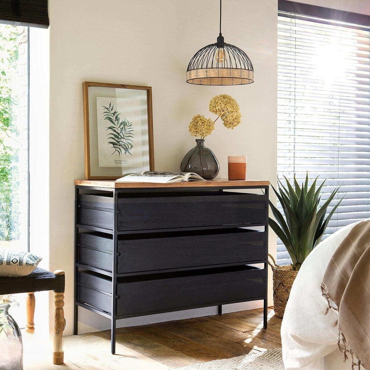 Pendul Rustic RFAN, Model 605-1, 1 x E27, Inaltime Reglabila, Negru