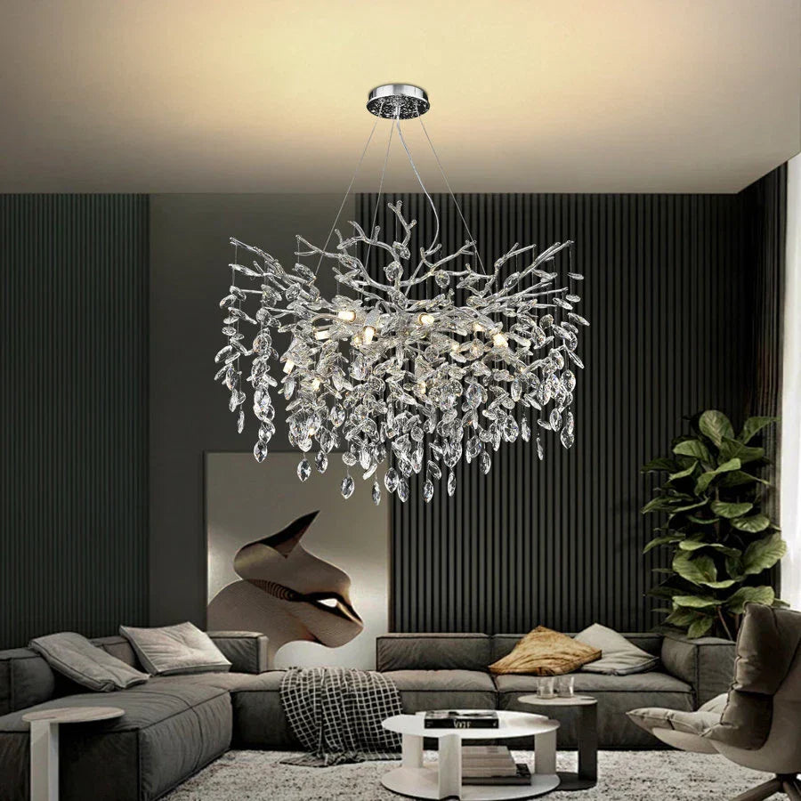 Candelabru RFAN, Model 33020/600, Textura Cristal, Metal, 8 X E14, Argintiu