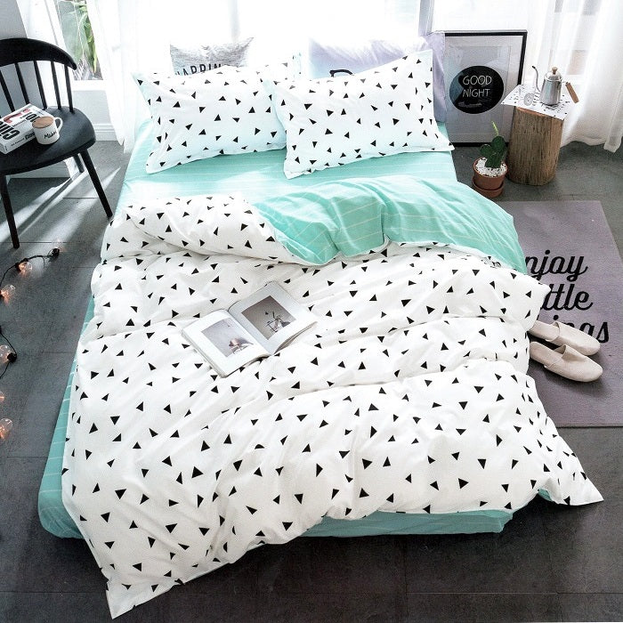 Lenjerie pat dublu, bumbac satinat, cearsaf clasic, 4 piese,  Alb