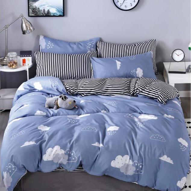 Lenjerie pat dublu, bumbac satinat, cearsaf clasic, 4 piese,  Gri, norisori
